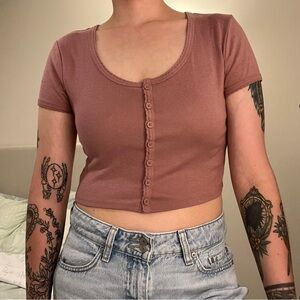 Dusty Rose Button-Up Crop Top